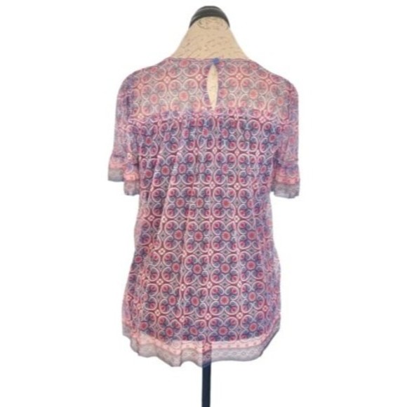 Womens Knit Mesh Blouse Top Size Medium Ruffle Pleated Boho Gypsy - Picture 5 of 12